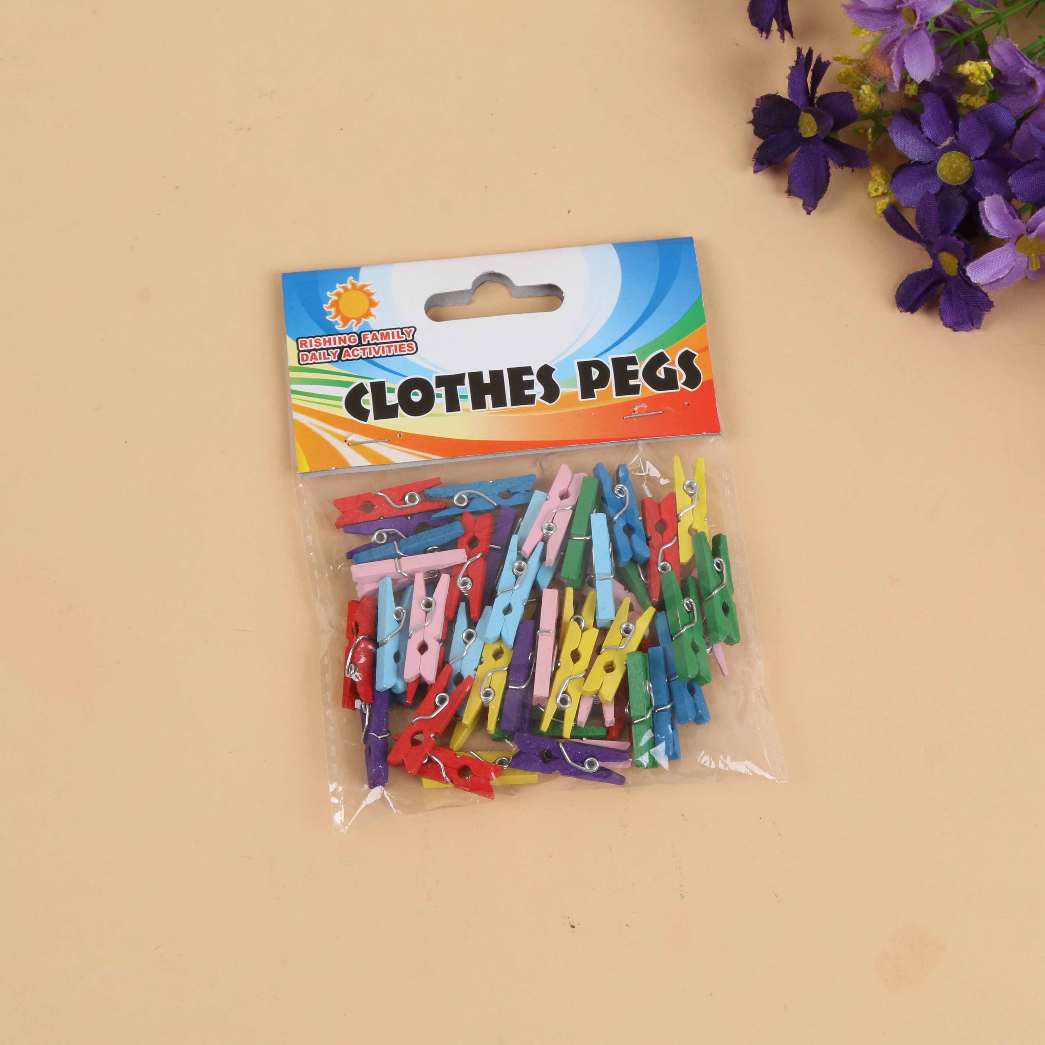 2.5公分彩夹子木头纸张文件收纳分类票据夹封口夹 50pcs