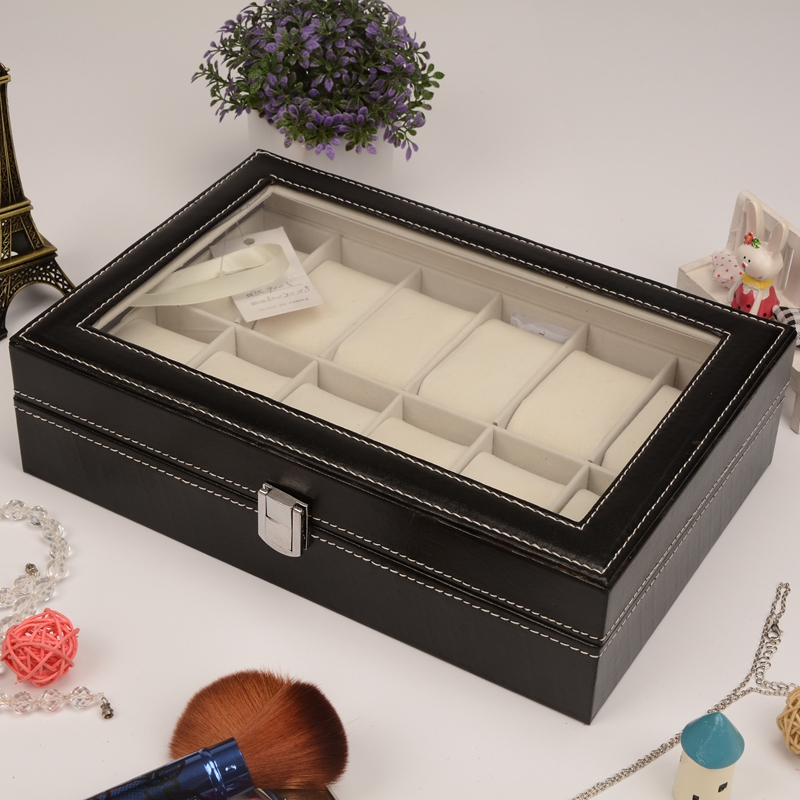 Guanyu black top grade 12 watch box full skylight watch display box manufacturers direct sales