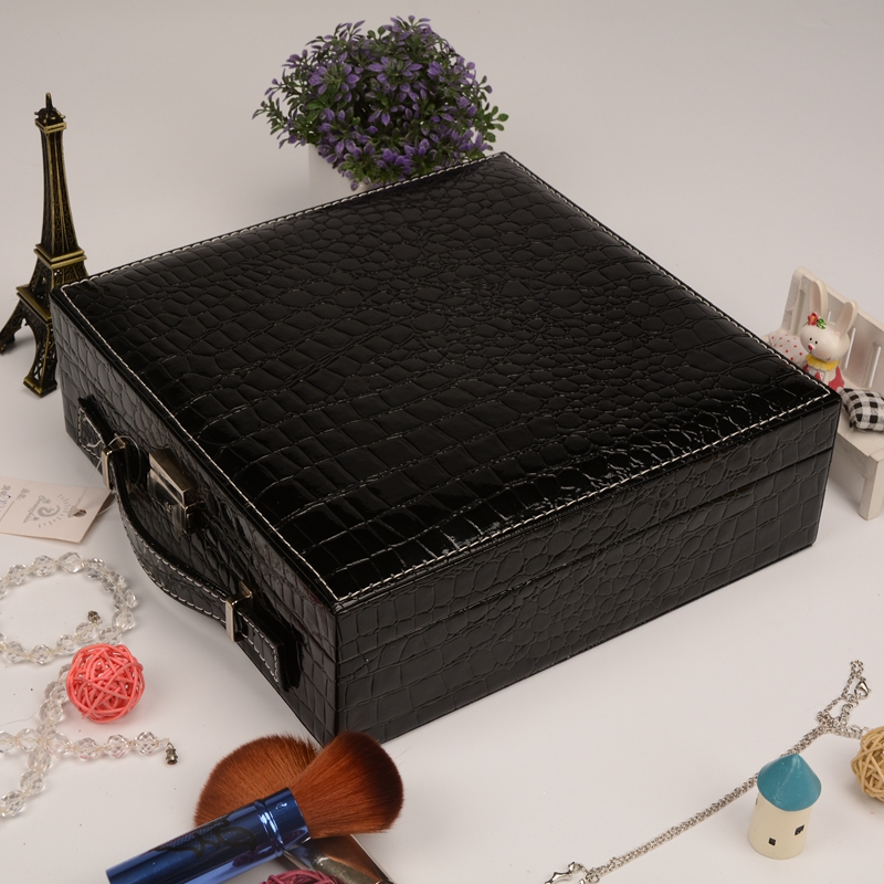 Guanyu black portable jewelry storage box high-grade crocodile grain jewelry box custom jewelry box makeup case