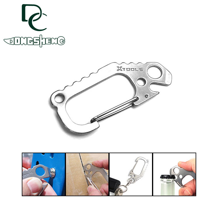 EDC多功能D型登山扣大角鲨户外不锈钢开瓶器弹簧钥匙扣挂扣