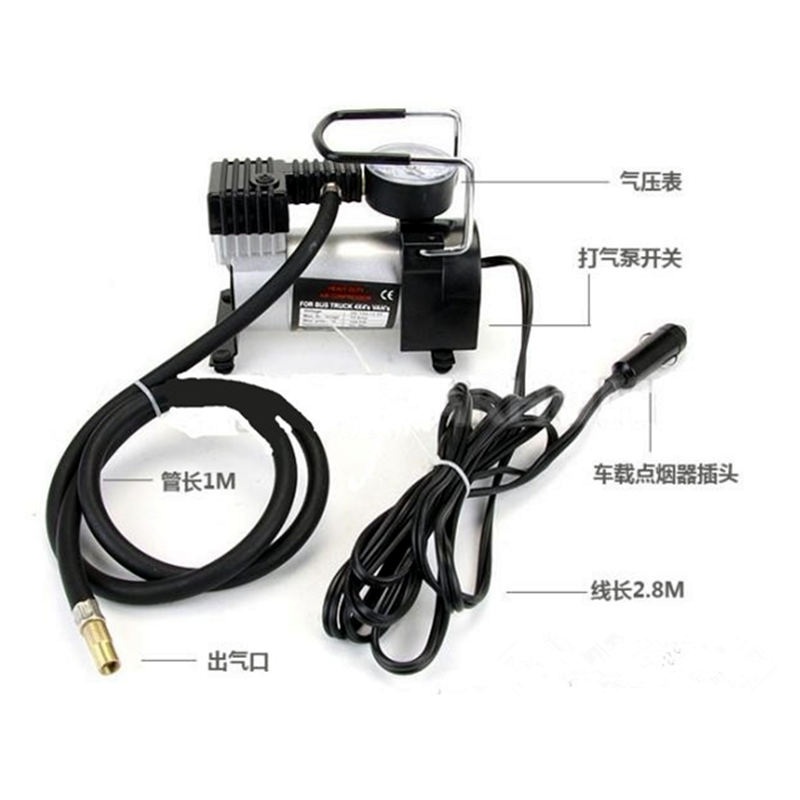 The 12V electric vehicle-mounted high-pressure tire metal portable air pump HT-196 type air pump is selling well across borders Specification image
