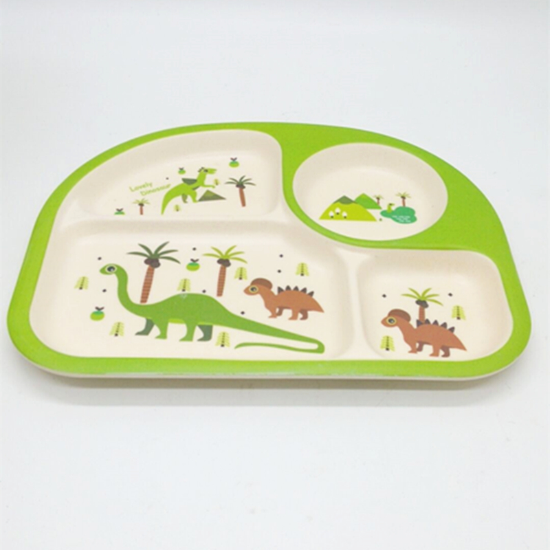 Bamboo fiber children's tableware, four-panel plates, cartoon tableware Specification image