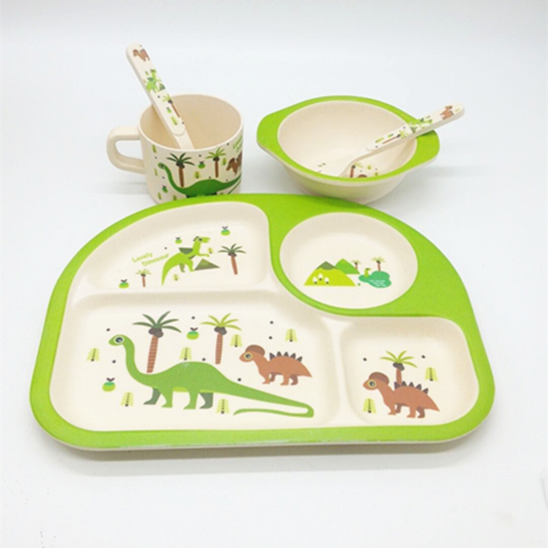 Bamboo fiber children's tableware, four-panel plates, cartoon tableware details Picture