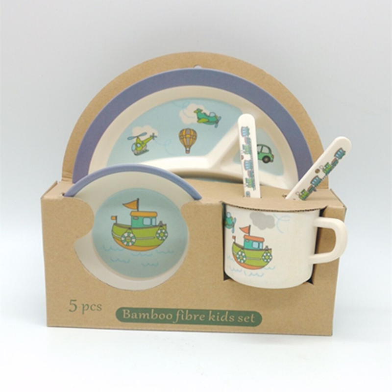 Bamboo fiber children's tableware three-section plate cartoon tableware