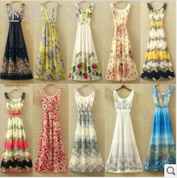 Chiffon long skirt Women's sleeveless Bohemian dress Slim dress Beach dress women's skirt