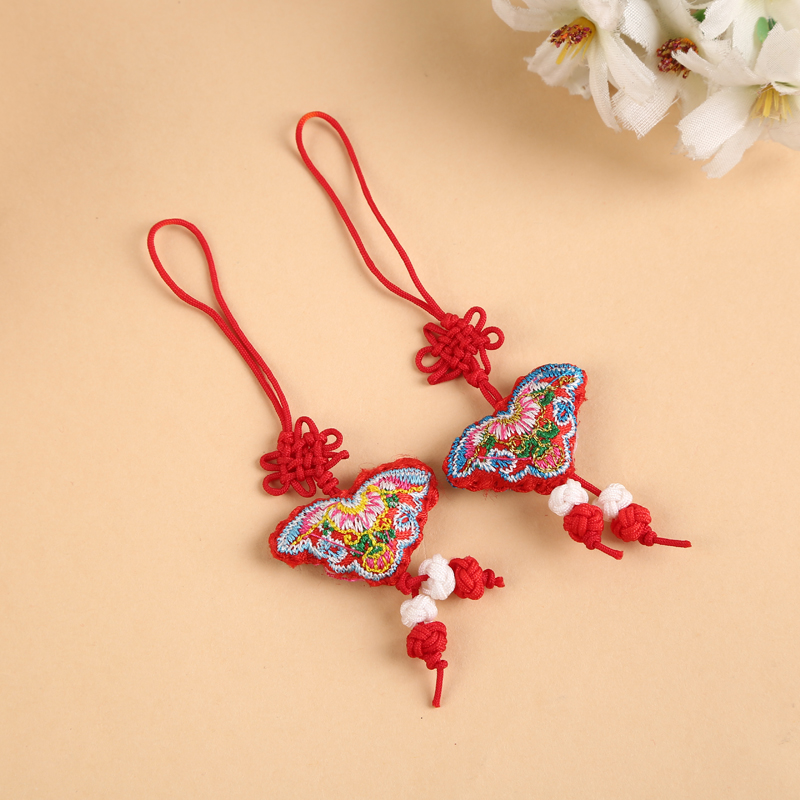 Chinese knot double-sided embroidery small sachets mobile phone pendant butterfly accessories wholesale full figure