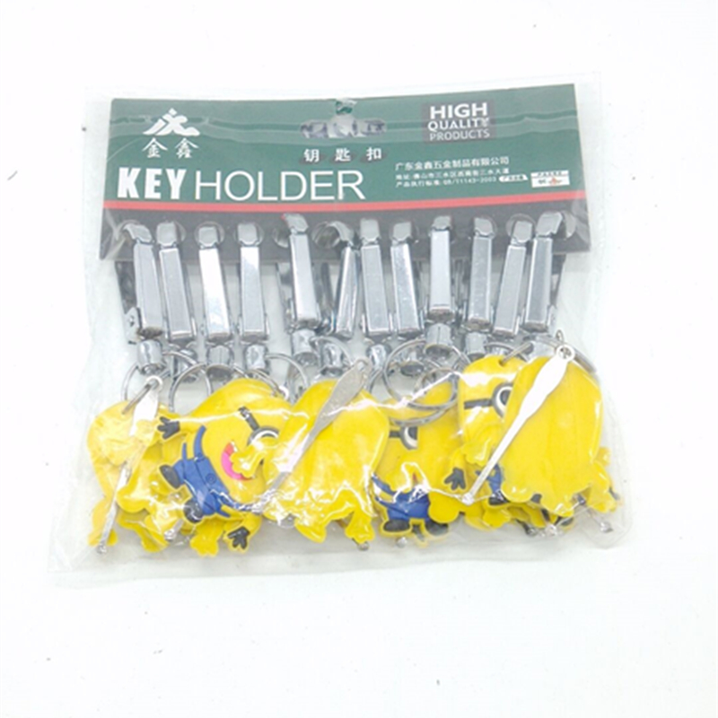 Iron button soft rubber Minion key chain with earpick key ring