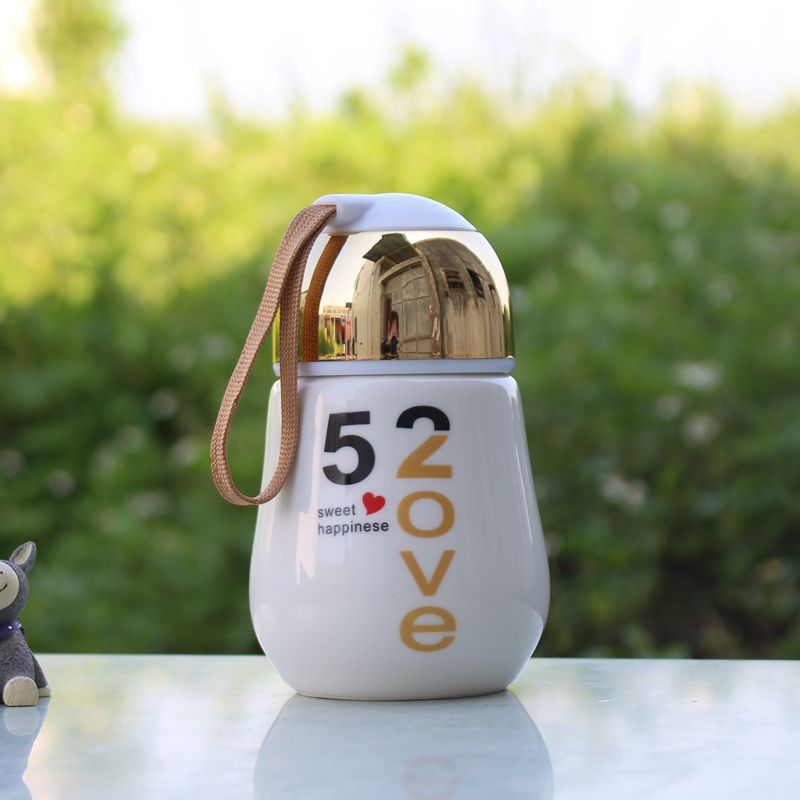 Light bulb ceramic cup, penguin cup, student water cup, creative portable lid, portable cup, flower tea cup details Picture