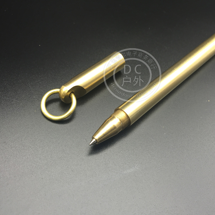 EDC手工制作创意黄铜笔 复古中性圆珠笔铜环纯铜笔