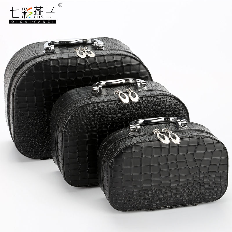 PU leather crocodile pattern cosmetic case, semi-circular three-piece set, solid color gift box