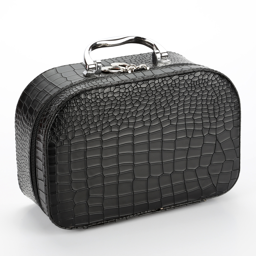 PU leather crocodile pattern cosmetic case, semi-circular three-piece set, solid color gift box Specification image