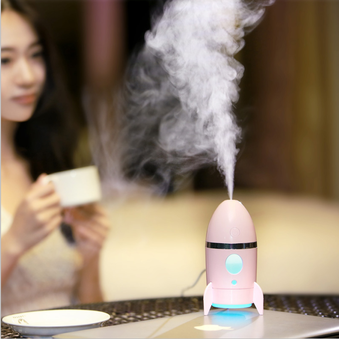 火箭LED炫彩夜灯迷你加湿器办公桌面车载空气香薰净化加湿器细节图