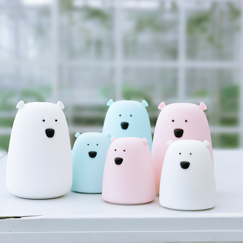 Seven-color big and small white bear silicone night light, cute and creative rechargeable battery, stress-relieving patting desk lamp, bedroom bedside mini details Picture