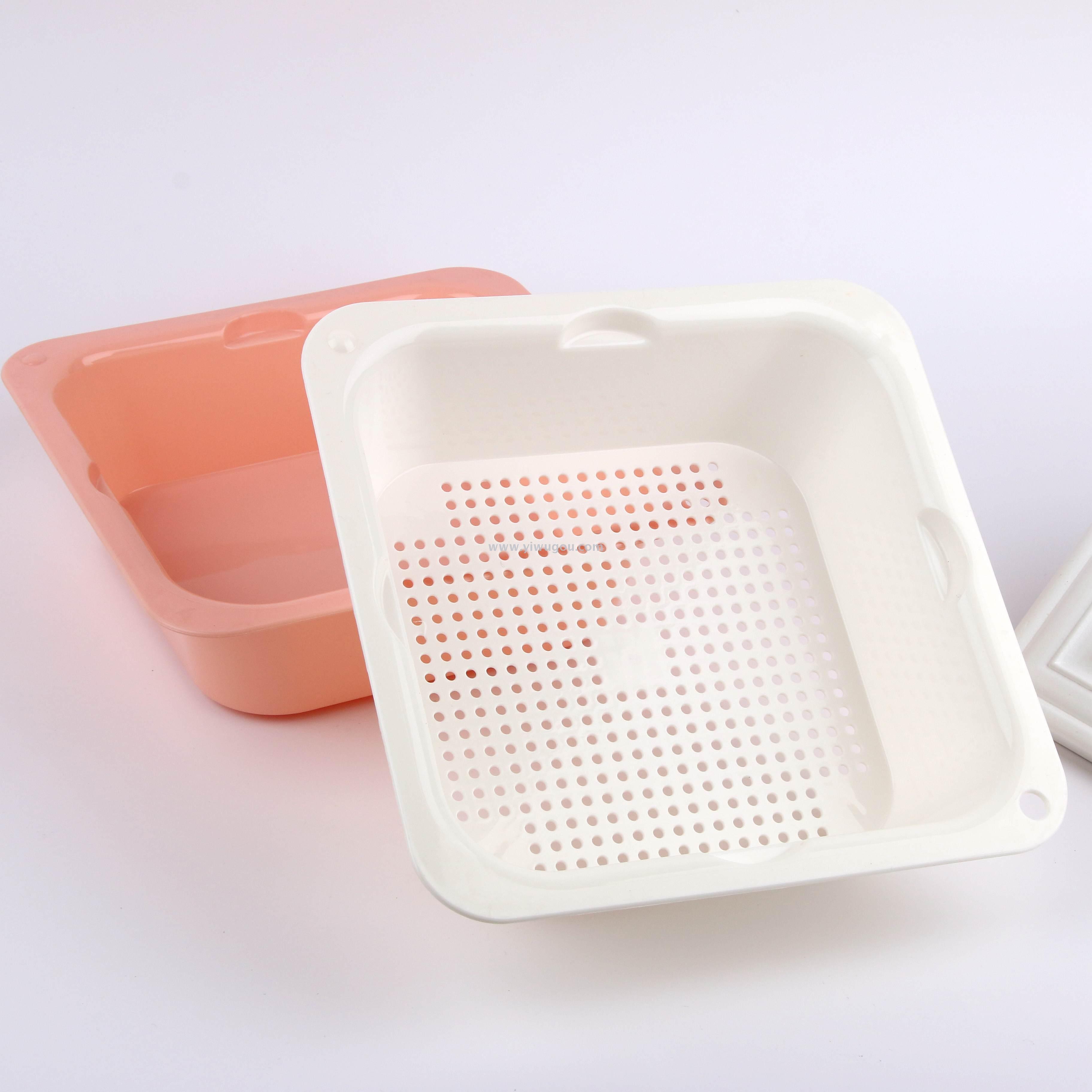 时尚创意正方形加厚塑料双层沥水盆家用多功能清洗蔬果收纳筐产品图
