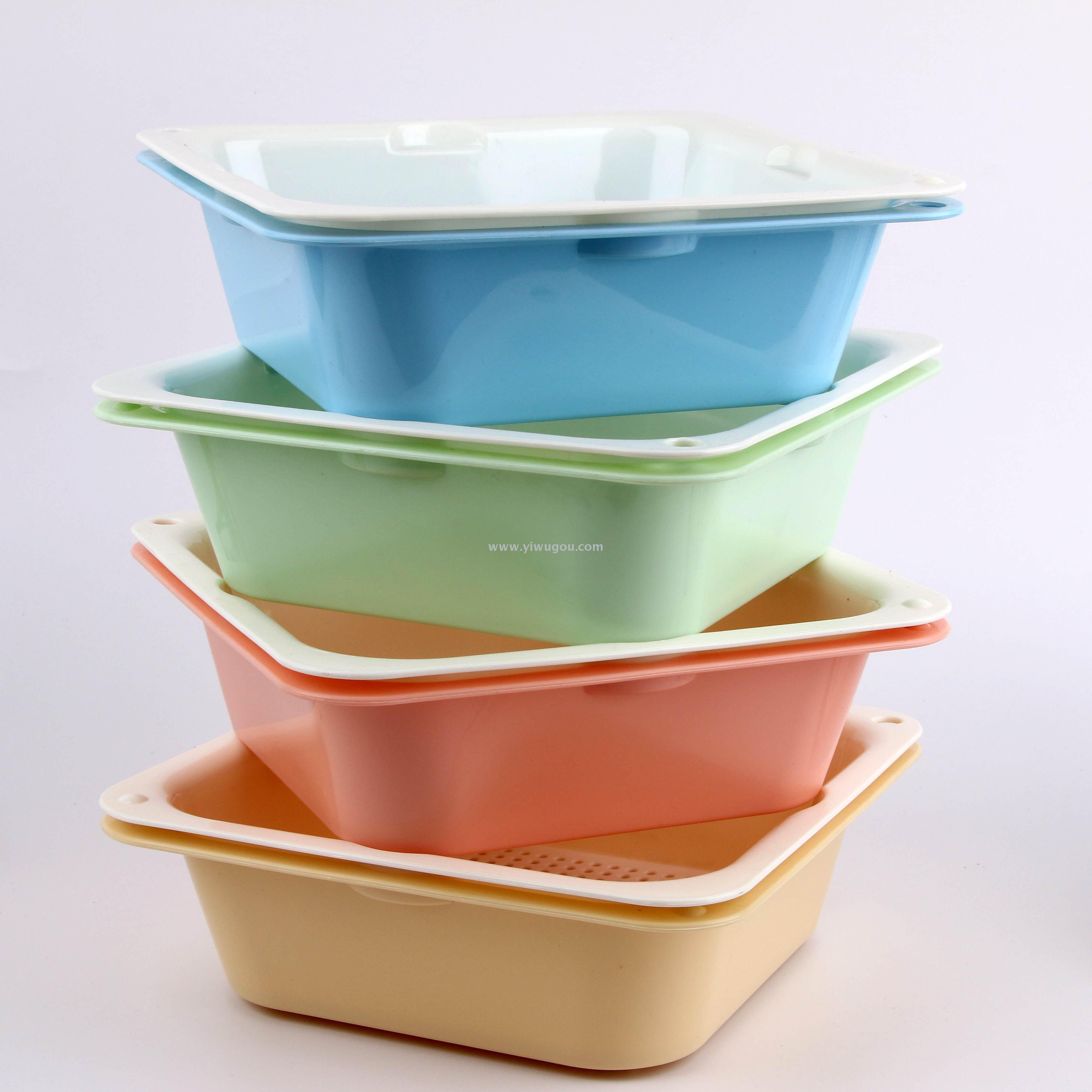 时尚创意正方形加厚塑料双层沥水盆家用多功能清洗蔬果收纳筐