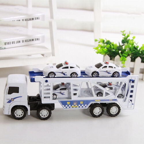Double-decker police cars and toys on the street