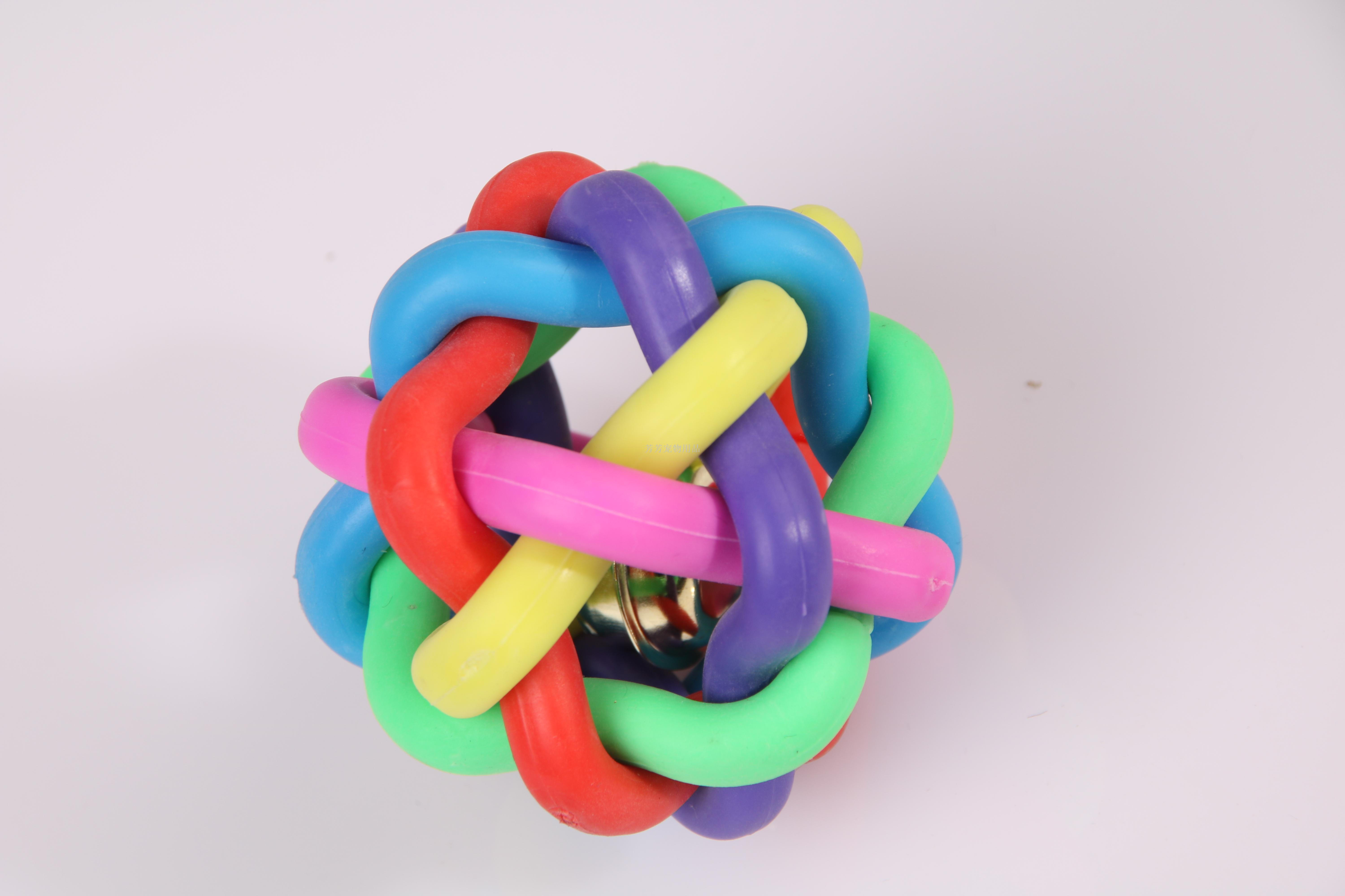Manufacturers direct 10CM color woven ball rainbow ball colorful bell ball pet supplies thumbnail