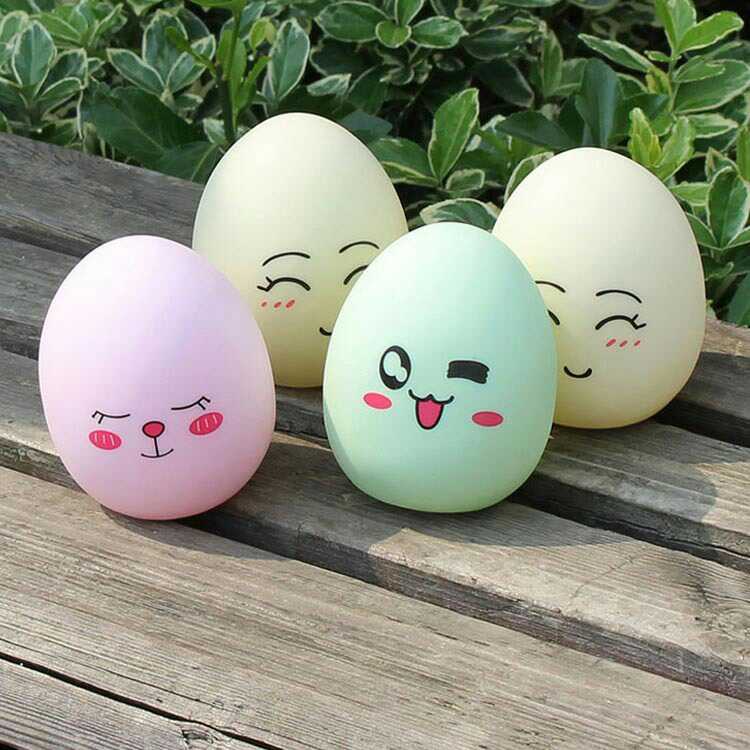LED七彩发光变色鸡蛋壳灯七彩鸡蛋表情小夜灯减压小人灯开心灯