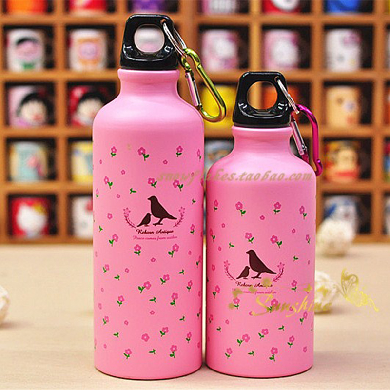 Factory direct sales: Pastoral floral prints, cute animals, car, national trend outdoor aluminum water bottles, mountain climbing buckle sports water bottles Specification image