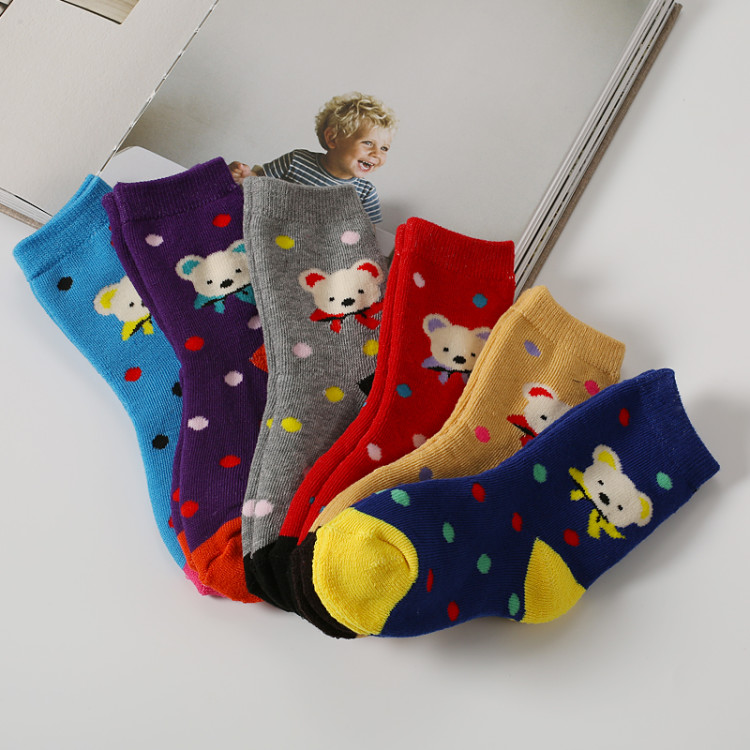 Children's socks, hoop socks, cartoon socks, little bear mid-length socks Specification image