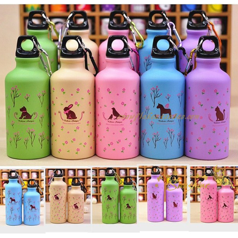 Factory direct sales: Pastoral floral prints, cute animals, car, national trend outdoor aluminum water bottles, mountain climbing buckle sports water bottles