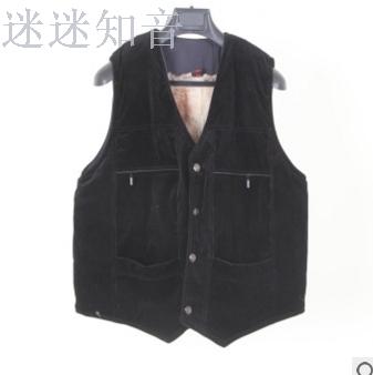 Men PU leather vest middle-aged V-neck shoulder thick run real dog hair wholesale