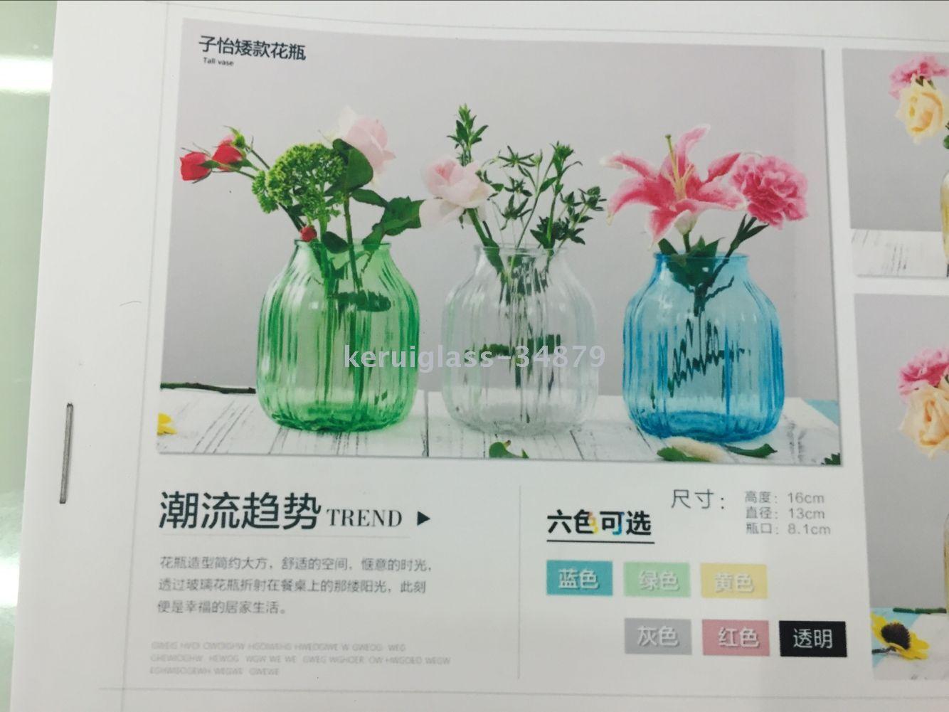 时尚家用玻璃彩色子怡短款花瓶玫瑰花百合花产品图