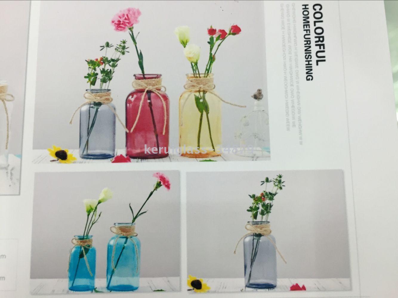 经典广口麻绳玻璃花瓶玫瑰花百合富贵竹康乃馨产品图