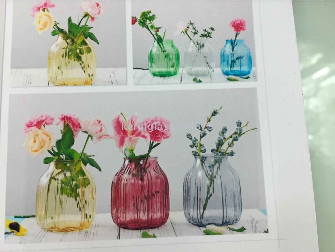 时尚家用玻璃彩色子怡短款花瓶玫瑰花百合花细节图