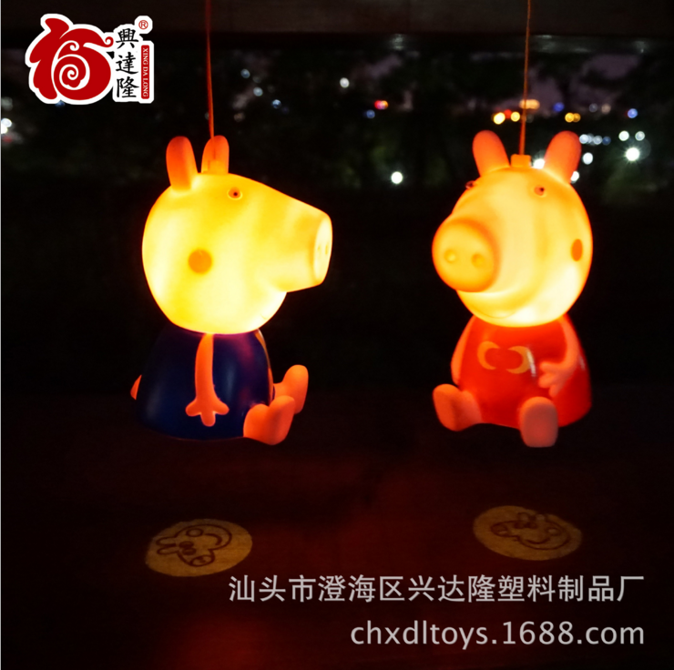 新款搪胶中秋手提音乐灯光卡通儿童玩具小猪手提投影灯笼细节图