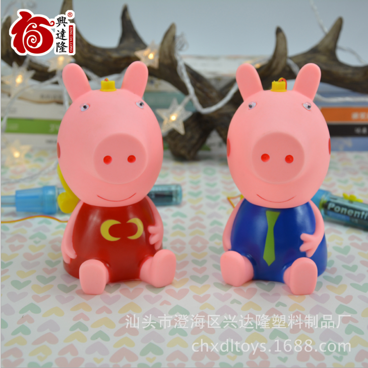 新款搪胶中秋手提音乐灯光卡通儿童玩具小猪手提投影灯笼产品图