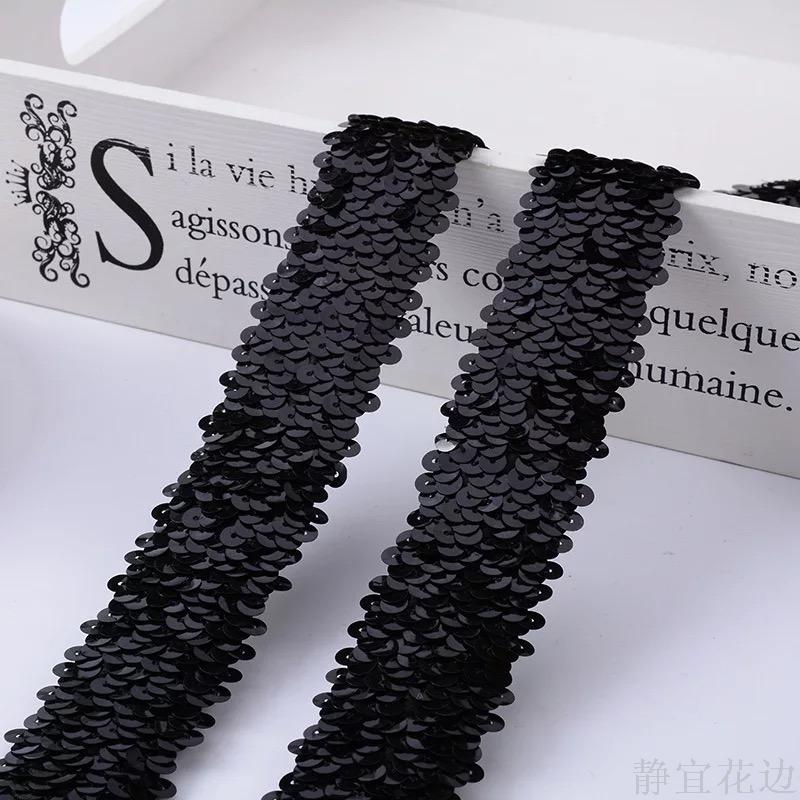 New Upscale Black 4 Row Sequin Lace Handmade Material Accessories Wholesale Can Be Customized