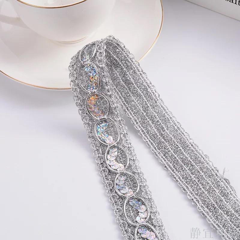 2.5Cm Gold And Silver Thread Sequin Lace Woven Lace Ribbon Garment Accessories details Picture