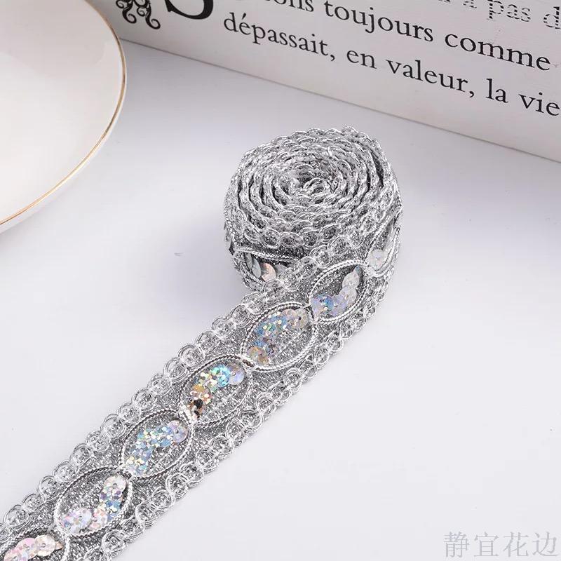 2.5Cm Gold And Silver Thread Sequin Lace Woven Lace Ribbon Garment Accessories Application Scenario