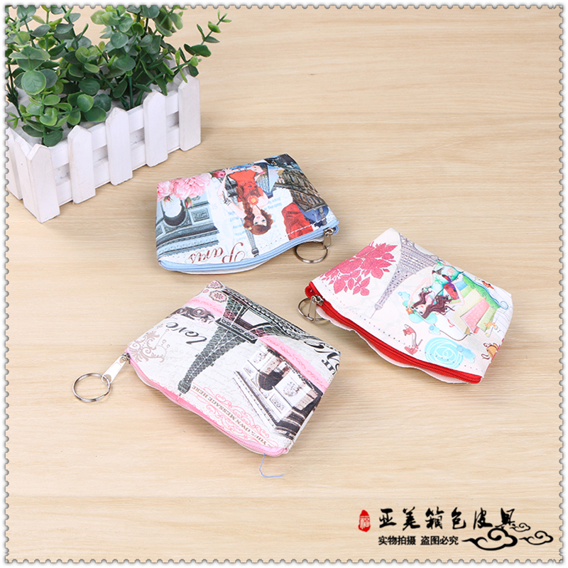 European And American Vintage Pu Leather Key Bag Small Coin Purse Women's Printed Clutch Bag Specification drawing