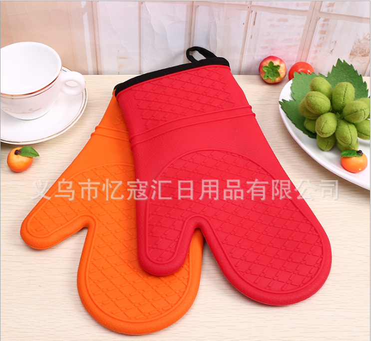 加厚防滑硅胶手套 硅胶烘焙工具手套 微波炉隔热手套五指可定制