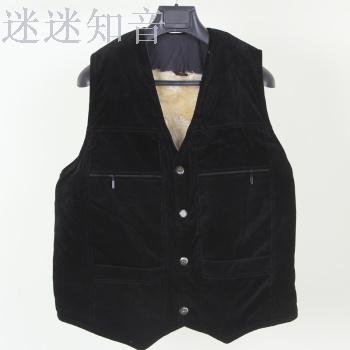 Black plus-size daddy suit for middle-aged and elderly men with thick fleece vest for middle-aged men