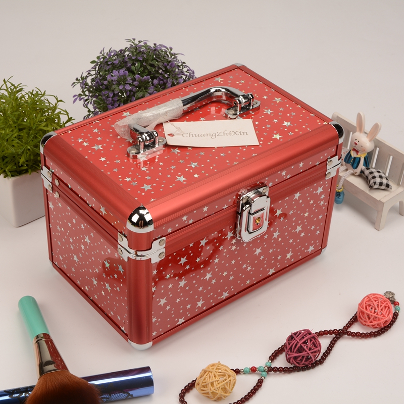 Guan Yu red aluminum makeup box sweet star portable jewelry box with mirror custom thumbnail