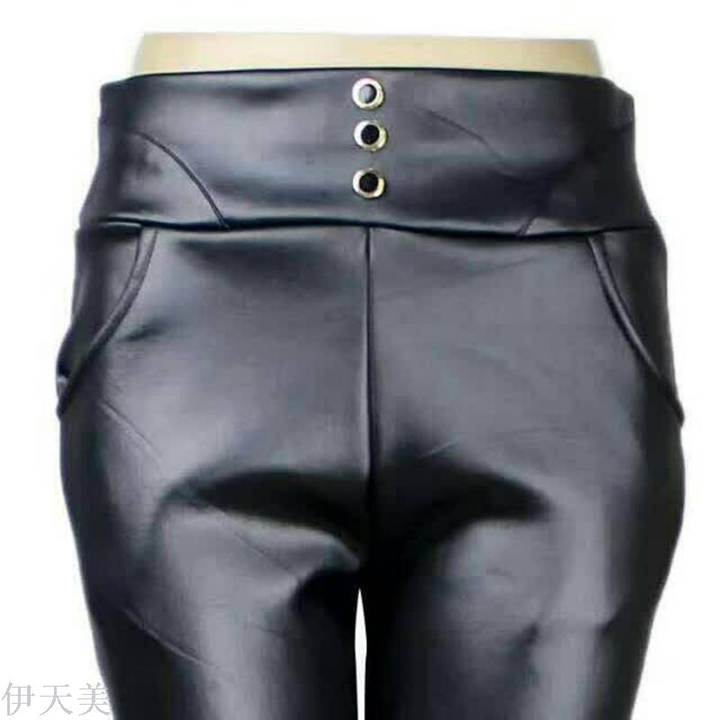 2017年秋季新款舒适时尚简约仿皮裤细节图