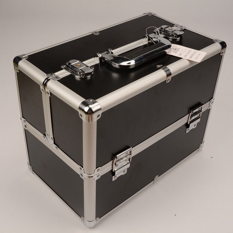 Guanyu black hand top grade aluminum double open makeup case portable multifunctional makeup case