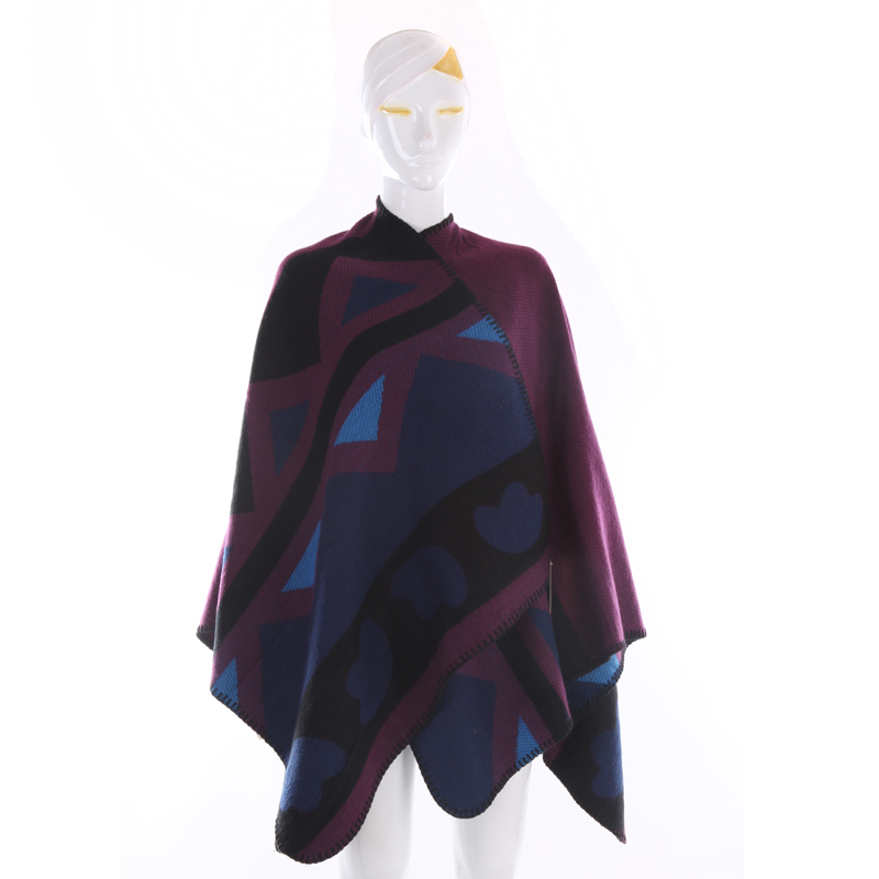 Thick warm winter cape cape coat geometric pattern decoration patchwork