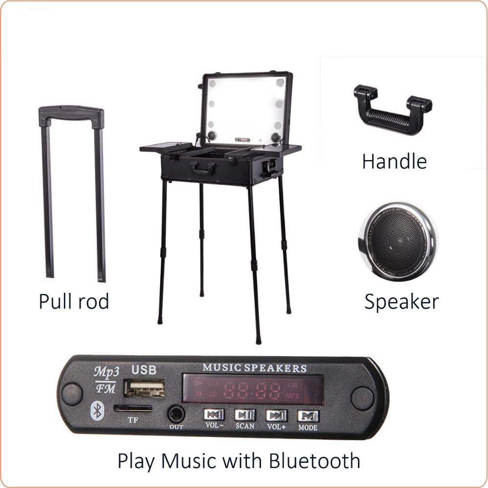 Guanyu large aluminum pull rod box Bluetooth USB music light box multi-purpose universal wheel makeup box