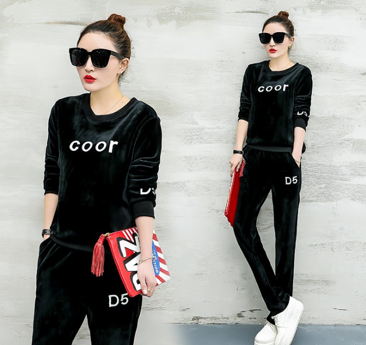 Swan Velvet Set 2017 Autumn/Winter New women's fashion casual sportswear set sweatshirt Specification image