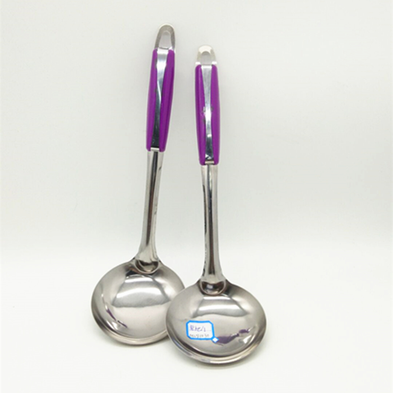 Thickened stainless steel long handle purple handle soup spoon long handle insulated soup spoon restaurant household soup spoon