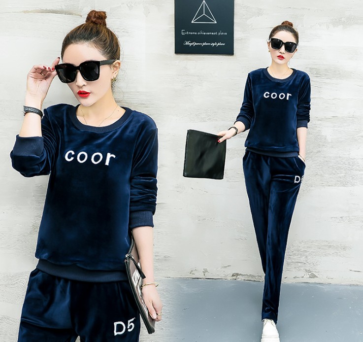 Swan Velvet Set 2017 Autumn/Winter New women's fashion casual sportswear set sweatshirt