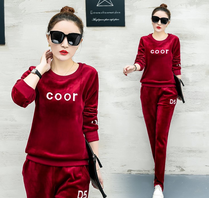Swan Velvet Set 2017 Autumn/Winter New women's fashion casual sportswear set sweatshirt details Picture