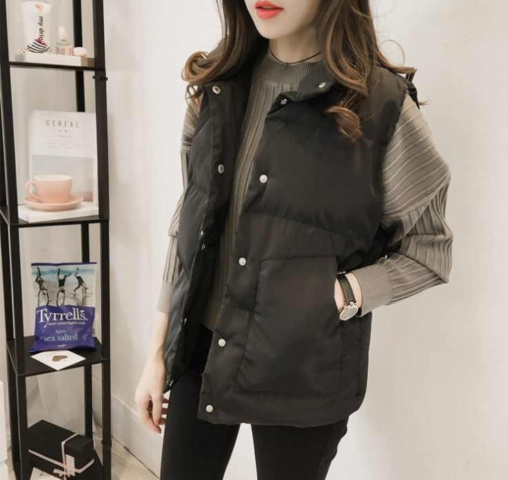 New Korean-style short cotton-padded jacket, loose student vest, mid-length cotton-padded jacket details Picture
