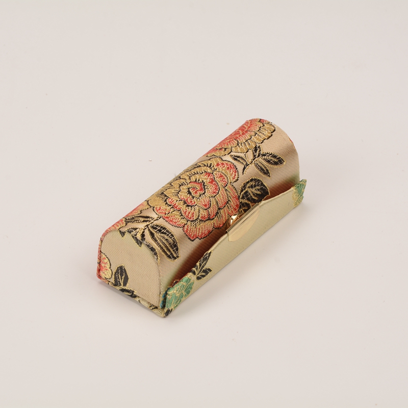 Wholesale exquisite embroidered lipstick box silk accessories make-up box with a mirror single lipstick box