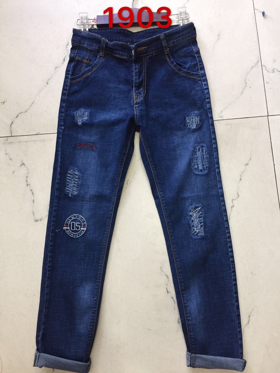 Korean version of jeans men's jeans small legs trousers all match trousers small straight leg manufacturers custom model