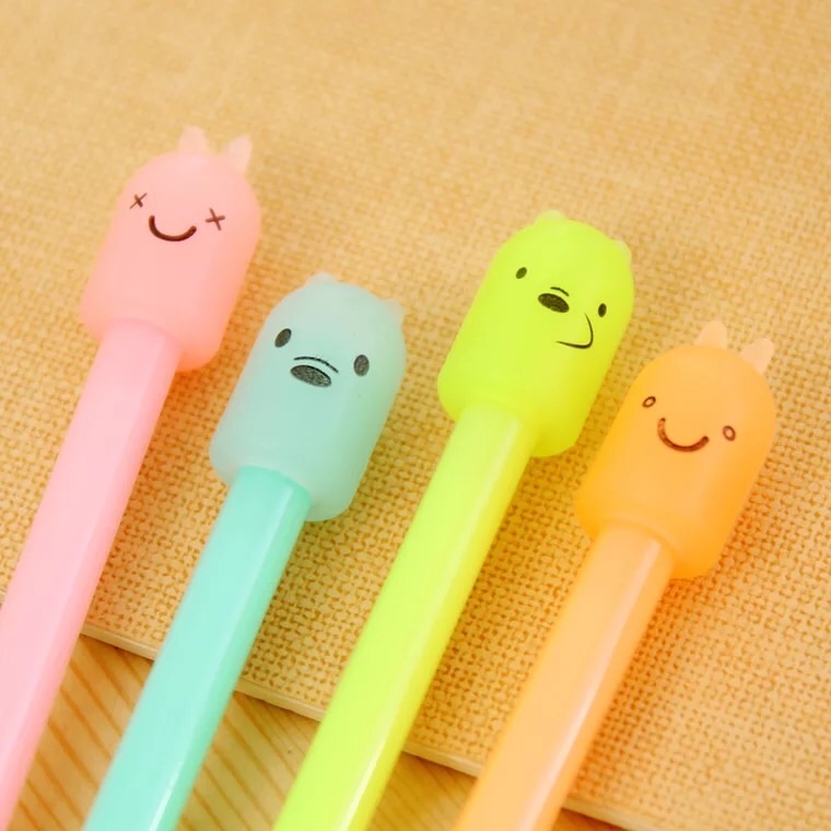 韩国创意水性笔可爱呆萌糖果色动物签字笔黑色摩易擦中性笔产品图